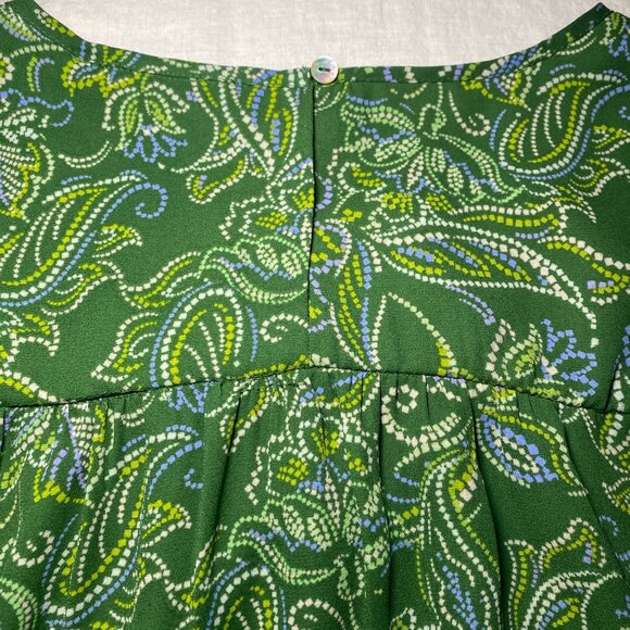 Les Serein Analia Pleated Blouse Womens M Green Floral Sleeveless Keyhole EUC - Picture 5 of 9